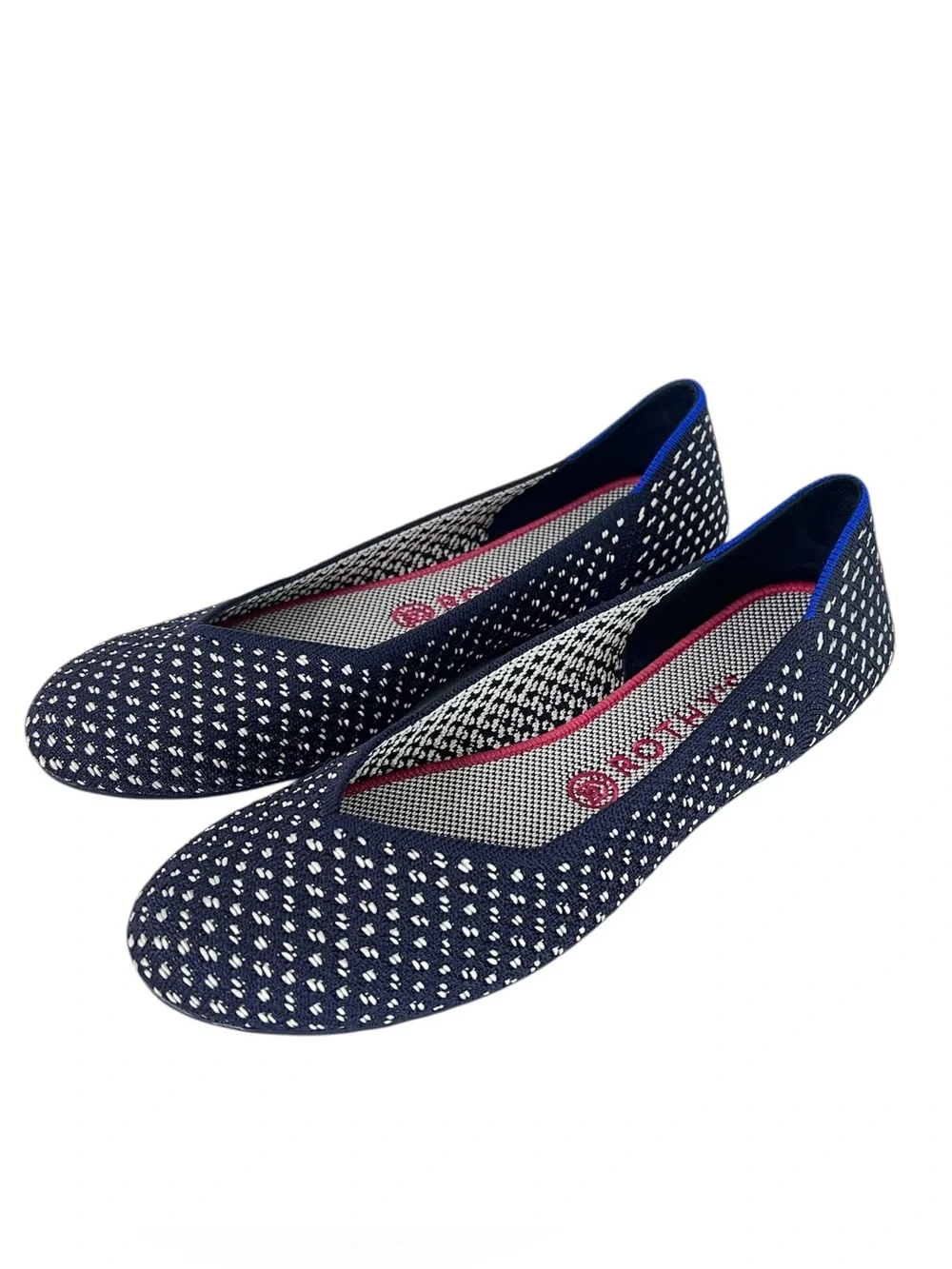 Rothy’s Maritime Honeycomb Ballet Flats Navy Blue White Spotted Knit Shoes 9W